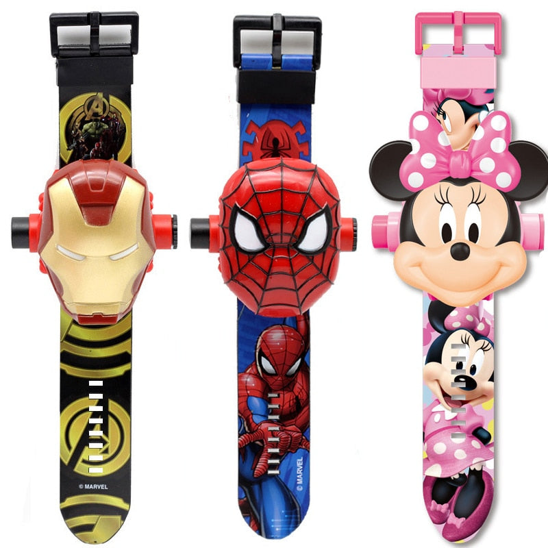 New 3D Projection Spiderman Ironman Child Watches Kids Cartoon Pattern Mickey Girls Watch Digital Wristwatches Relogio Masculino