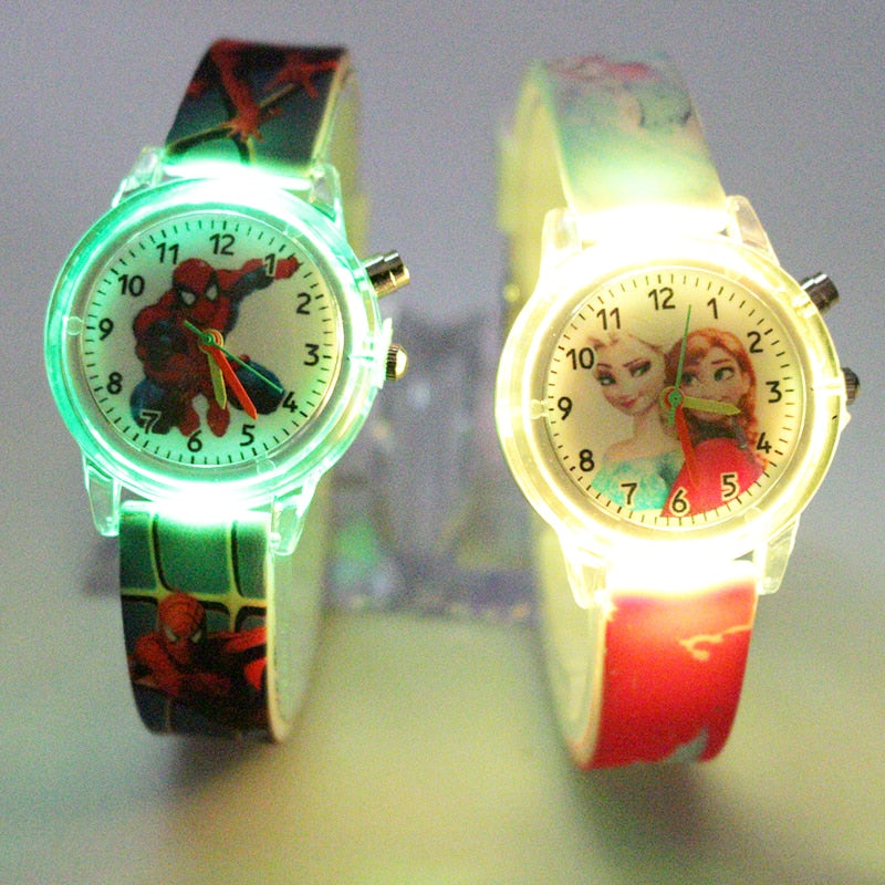 Princess Elsa Children Watches Spiderman Colorful Light Source Boys Watch Girls Kids Party Gift Clock Wrist Relogio Feminino