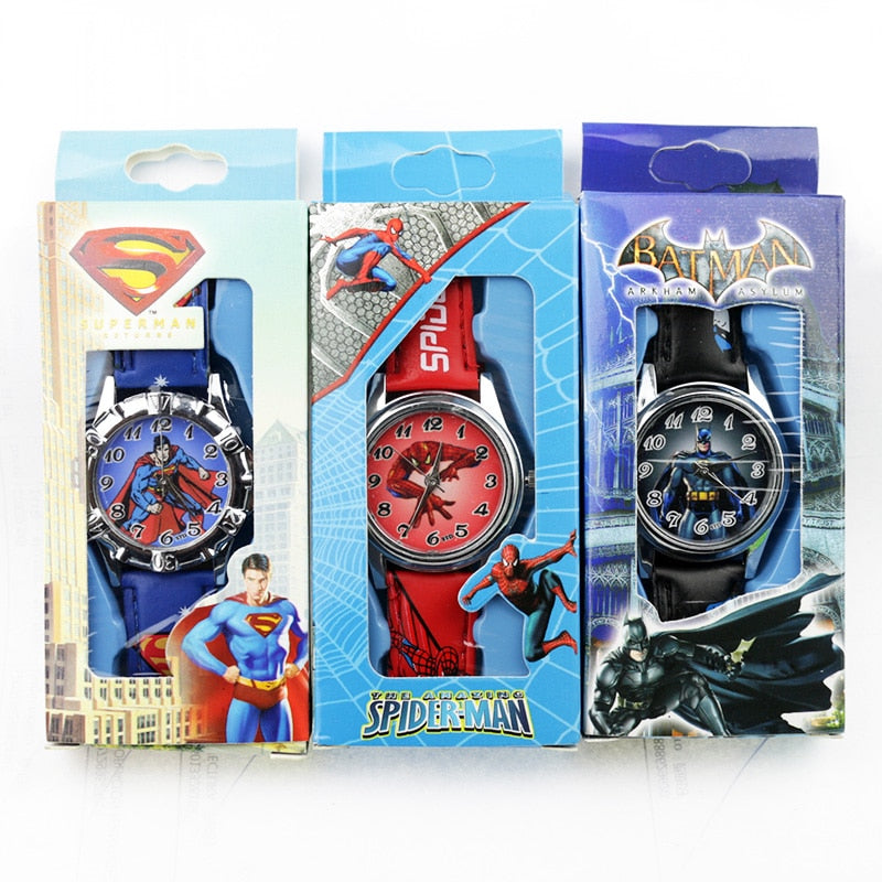 Children's Cartoon Batman Kids Watch Spiderman Ben 10 Supreman Child Watch Boys Leather Strap Quartz Watch Reloj Nino Boy Gift