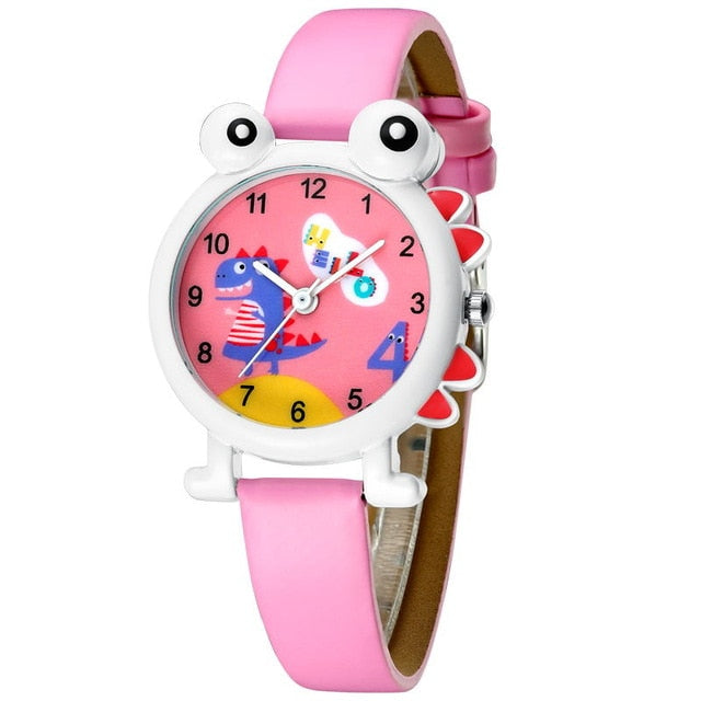 KDM Lovely Cartoon Dinosaur Children Watch Cute Kids Boys Waterproof Watches Genuine Leather Kid Wristwatch Students Clock