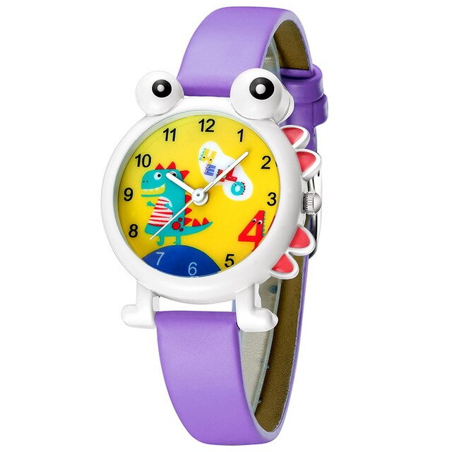 KDM Lovely Cartoon Dinosaur Children Watch Cute Kids Boys Waterproof Watches Genuine Leather Kid Wristwatch Students Clock